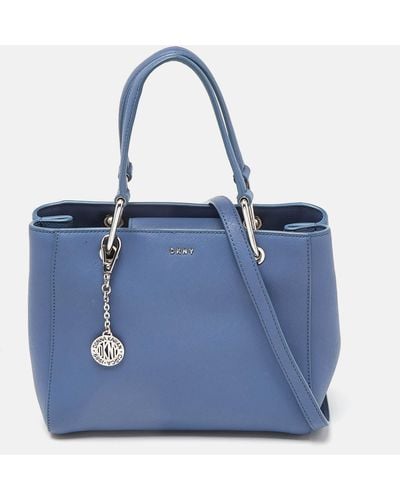 DKNY Leather Julius Md Zip Tote - Blue