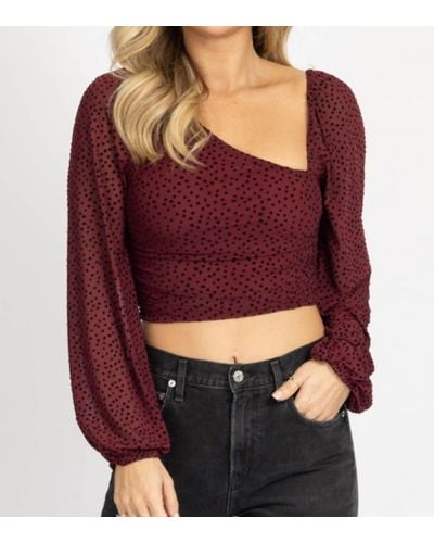 Endless Blu. Dotted Asymmetric Ruched Top - Red