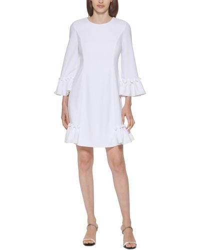 Calvin Klein Ruffled Above Knee Shift Dress - White