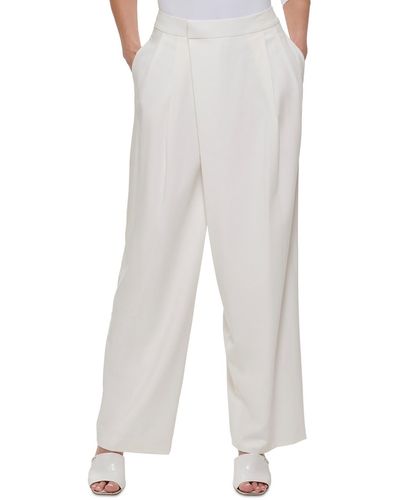 DKNY Pleated High Rise Dress Pants - White