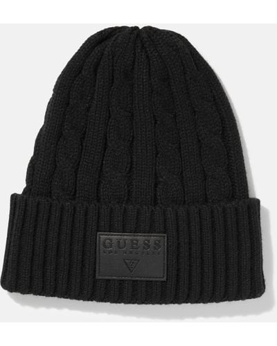 Guess Factory Cable-knit Logo Patch Beanie - Black