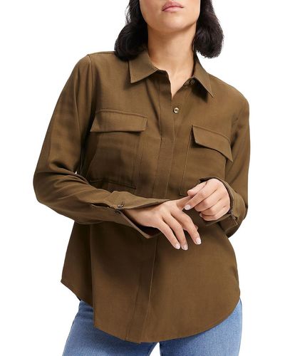 GOOD AMERICAN Hi-low Point-collar Button-down Top - Brown