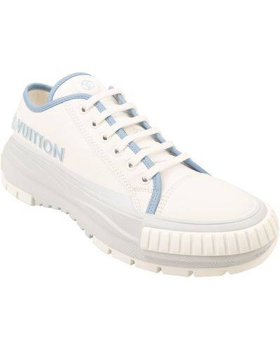 Louis Vuitton White And Blue Squad Logo Lace Up Sneakers