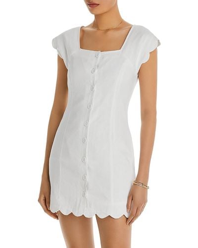 Aqua Linen Short Mini Dress - White