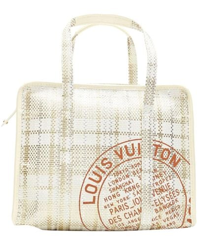 Louis Vuitton Rare Street Shopper Pm Metallic Gold Silver Woven Leather Tote Bag - White