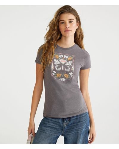 Aéropostale Butterfly Floral Graphic Tee - Gray