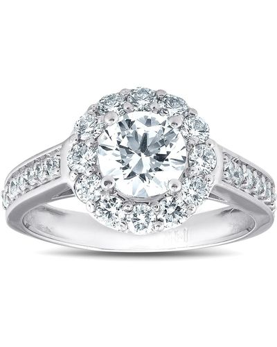 Pompeii3 2 Ct Diamond & Moissanite Halo Engagement Ring - Metallic