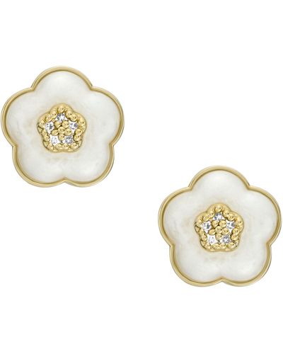 Fossil Mothers Day Pearl White Resin Stud Earrings - Metallic