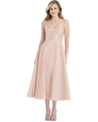 Alfred Sung Spaghetti Strap Full Skirt Satin Midi Dress - Pink