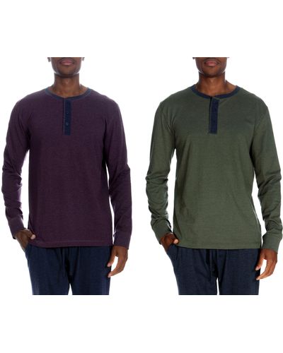 Unsimply Stitched 3 Button Long Sleeve Henley 2 Pack - Blue