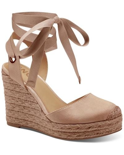 INC Maisie Faux Suede Closed Toe Wedge Sandals - Brown