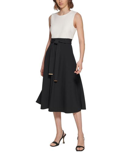 Calvin Klein Belted Midi Fit & Flare Dress - Black