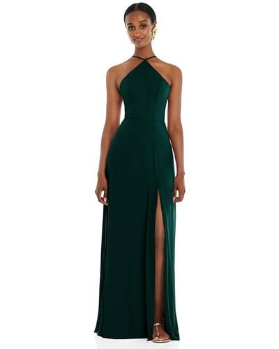 Lovely Diamond Halter Maxi Dress With Adjustable Straps - Green