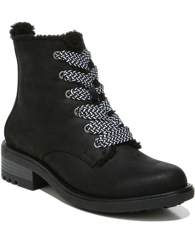 LifeStride Kunis Cozy Faux Fur Lined Winter Combat & Lace-up Boots - Black