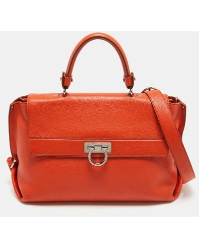 Ferragamo Leather Large Sofia Top Handle Bag - Red