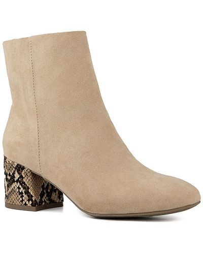 Sugar Olive Microsuede Snake Print Ankle Boots - Natural