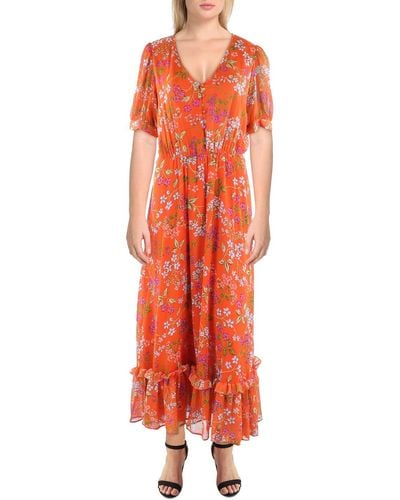 Calvin Klein Floral Print Long Maxi Dress - Orange