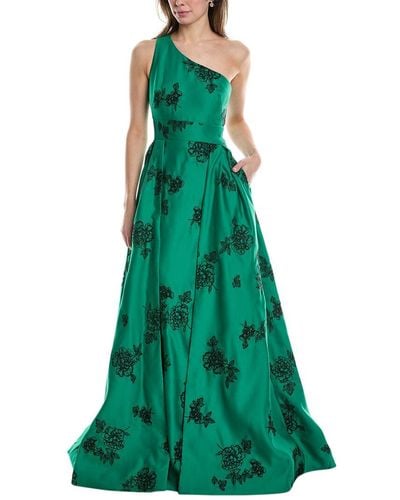Marchesa One-shoulder Heavy Duchess Satin Gown - Green