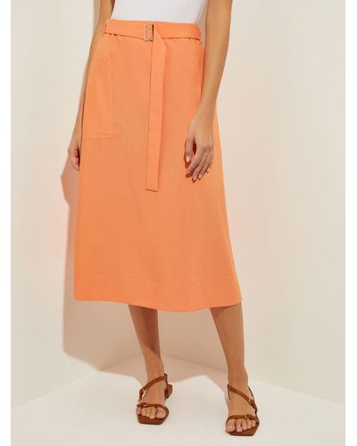 Misook Pocketed Poplin A-line Midi Skirt - Orange