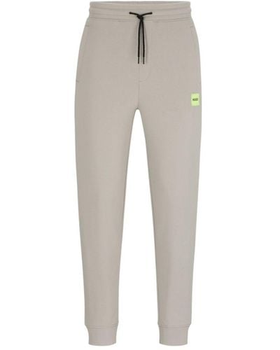HUGO Cotton-terry Tracksuit Bottoms With Red Logo Label - Gray