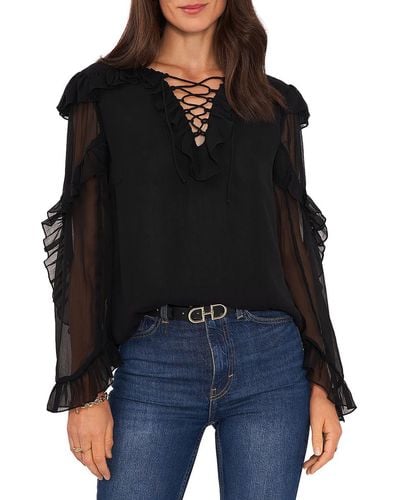 Vince Camuto Ruffled Lace-up Blouse - Black