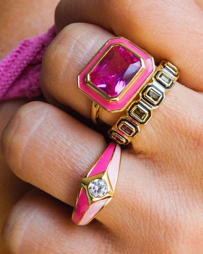 Luv Aj Bezel Statement Ring- Hot - Gold - Pink