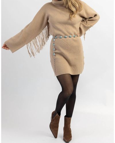 Crescent Charley Fringed Sweater Dress - Natural