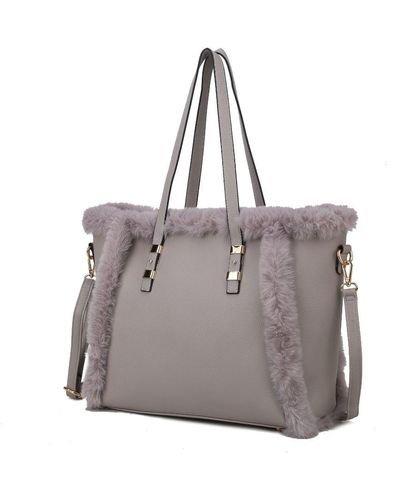 MKF Collection by Mia K Liza Vegan Leather With Faux Fur Tote Bag - Gray