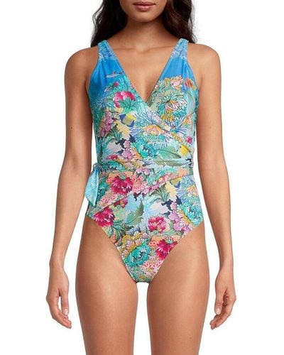 Johnny Was Mixi One Piece Color Swimsuit Wrap Style - Blue
