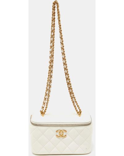 Chanel Offquilted Leather Vanity Case Chain Bag - Natural