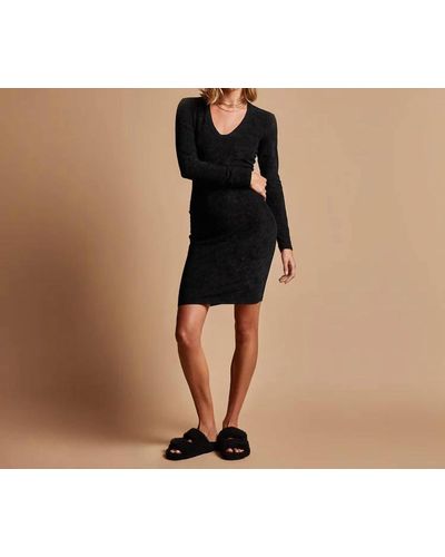 James Perse Soft V-neck Stretch Velvet Dress - Black