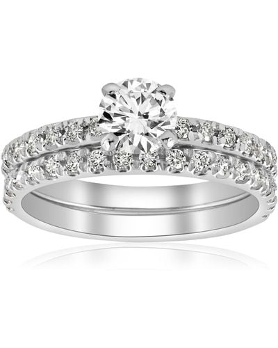 Pompeii3 1 Ct Diamond Engagement Wedding Ring French Pave Set - Metallic