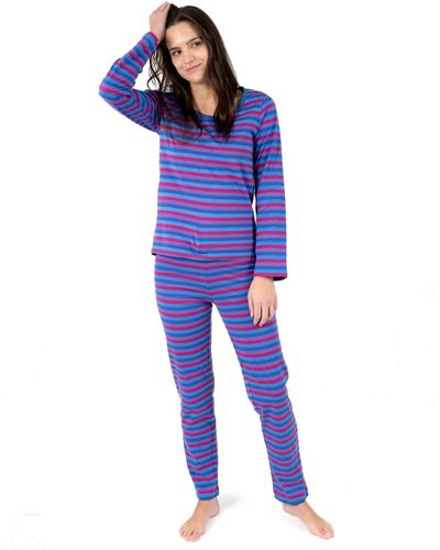 Leveret Two Piece Cotton Loose Fit Striped Pajamas - Blue