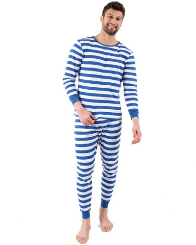 Leveret Two Piece Cotton Pajamas Striped - Blue