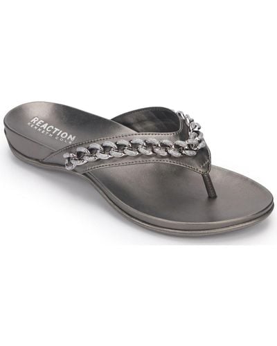 Kenneth Cole Glam 2.0 Chain Faux Leather Slip On Slide Sandals - Gray