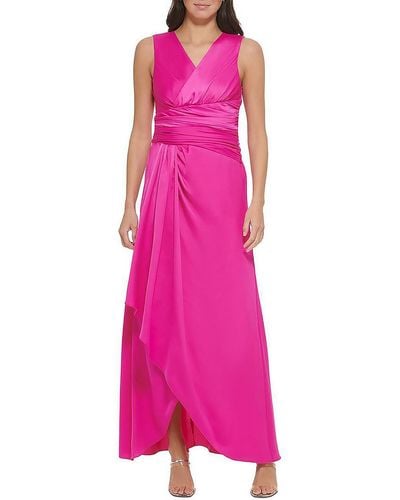 DKNY Satin Ruched Evening Dress - Pink