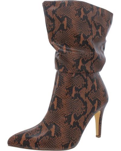 FASHION TO FIGURE Faux Suede Ruched Mid-calf Boots - Brown