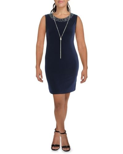 R & M Richards Petites Knit Glitter Cocktail And Party Dress - Blue