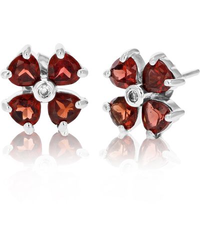 Vir Jewels 1.40 Cttw Garnet Stud Earrings .925 Sterling Silver With Rhodium 4 Mm Heart - Red