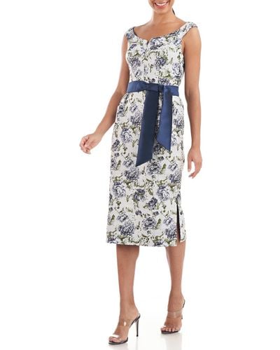 Kay Unger Millie Floral Sheath Cocktail And Party Dress - Blue