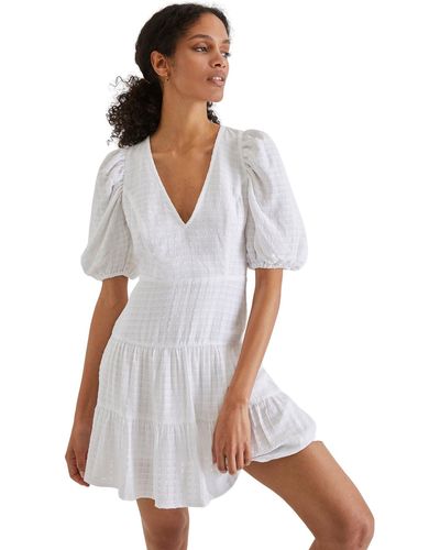 French Connection Solid Birch Puff Sleeve Mini Dress - White