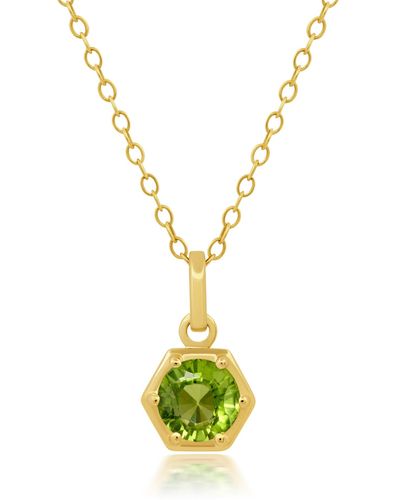 Nicole Miller 14k Yellow Gold Overlay Over Sterling Silver Round Gemstone Hexagon Pendant Necklace On 18 Inch Chain - Metallic