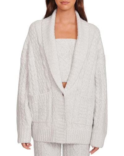 STAUD Norma Cable Knot Shawl Collar Cardigan Sweater - White