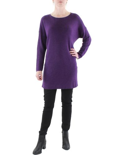 Eileen Fisher Wool Bateau Neck Tunic Sweater - Purple