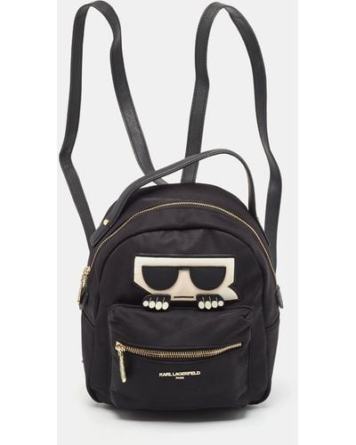 Karl Lagerfeld Nylon And Leather Amour Backpack - Black