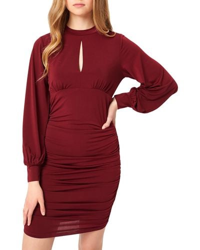 Love Tree Ellie Keyhole Neck Ruched Mini Dress - Red
