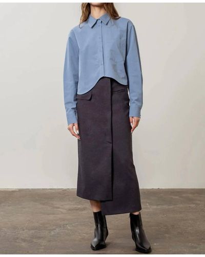 Moon River Charcoal Asymmetrical Hem Wrap Skirt - Blue