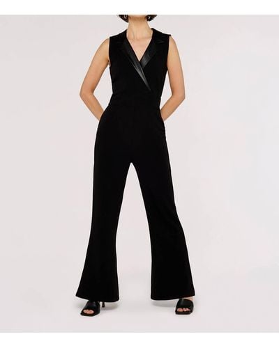 Apricot Faux Leather Collared Jumpsuit - Black