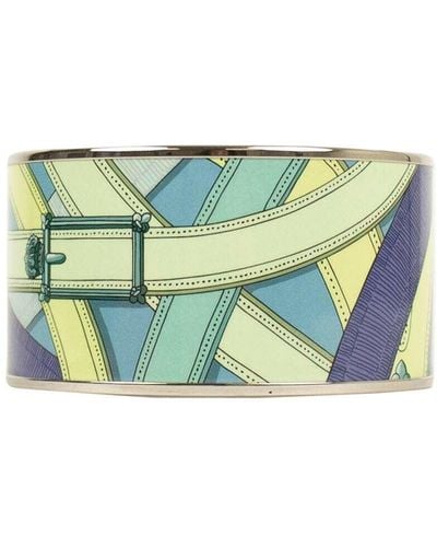 Hermès Blue And Green 'cavalcadour' Design Extra Wide Bangle Bracelet