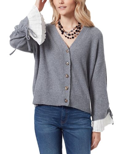 Sam Edelman V Neck Ruffled Sleeves Cardigan Sweater - Gray